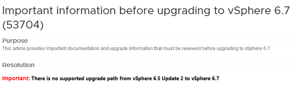 Unsupported upgrade of VCSA 6.5 U2 to 6.7