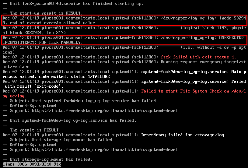 journalctl showing more info about the failed volume