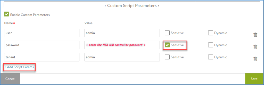 Create the Custom Parameters for the ControlScript on the Certificate Management profile 