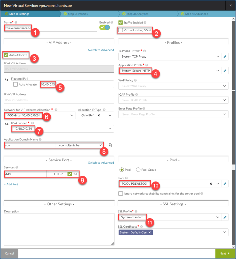 Configure the NSX Advanced Load Balancer Virtual Service