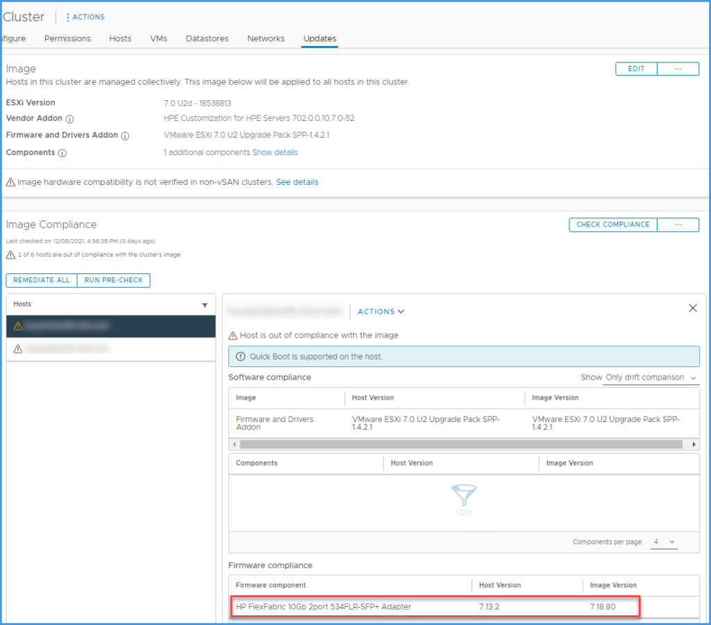 vLCM Cluster Image settings and Compliance