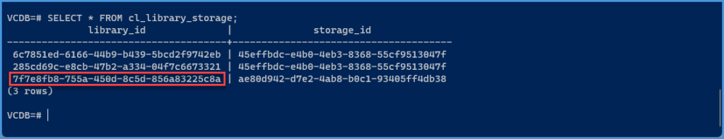 Database Content Library storage ids